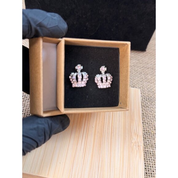 Crown Shaped Crystal Stud Earrings In Gift Box - Picture 3 of 5
